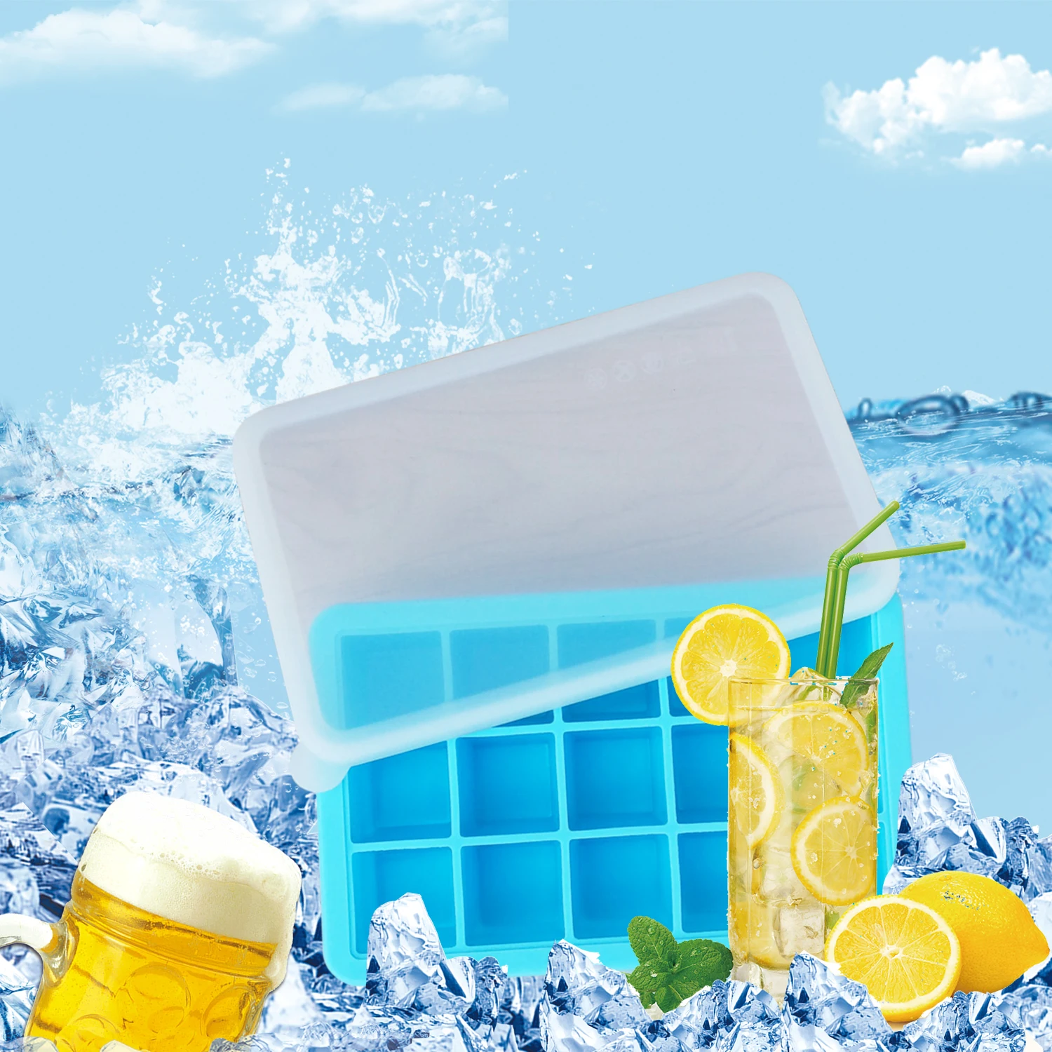 Силиконовые подносы для льда 15 ячеек поднос с непроливаемой съемной крышкой