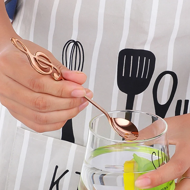 Hot New 6Pcs Stainless Steel Spoon Coffee Note Shape Music Theme Tea Stirring Small Ice Cream Dessert Scoop Flatware | Дом и сад