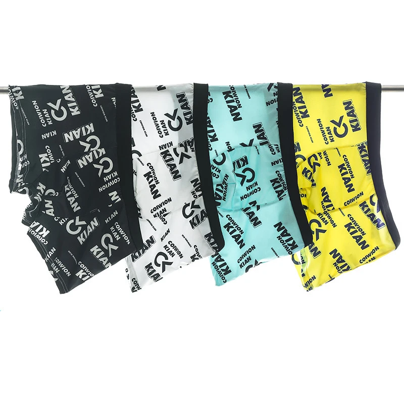 

4 Pcs/Lot New Men's Underwear Ice Silk Soft And Comfortable Breathable Printing Trend Sexy Men Boxer Briefs