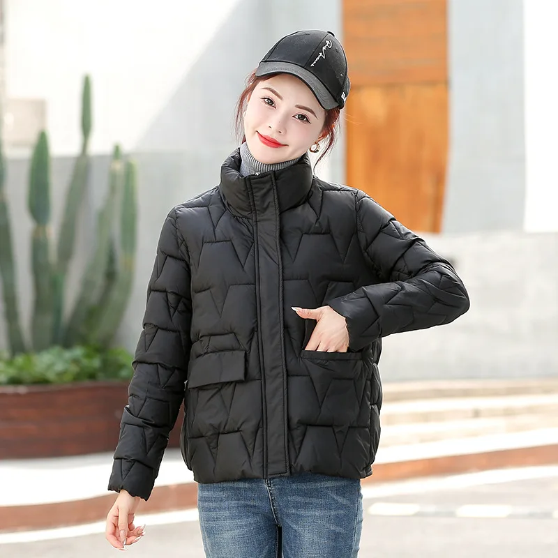 

Winter Thick Warm Short Parkas Women Fashion Black PU Leather Coats Women Elegant Zipper Cotton Jackets Female Manteau Femme #N4