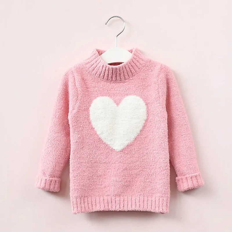 pink Свитер для девочек; коллекция года; теплый весенний вязаный свитер с длинными рукавами для маленьких девочек пуловер для девочек свитер с сердечками для девочек 4-8 лет - Цвет: pink