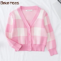 baby girl sweater long sleeve v neck knit toddler boy sweater plaid cotton autumn kids sweaters for girls children cardigan 1 7y