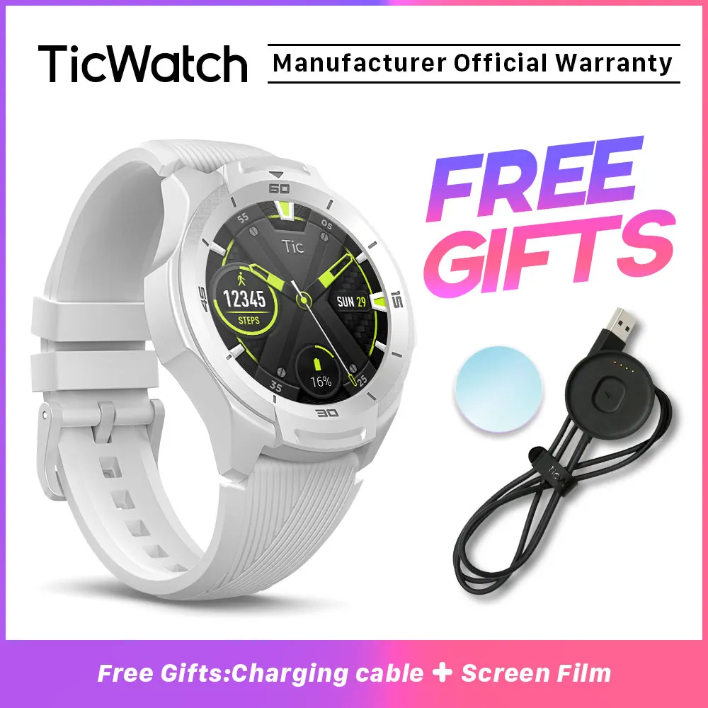 Glacier White TicWatch S2 белые Смарт-часы Bluetooth gps Фитнес Спортивные Часы Android и iOS совместимые 5ATM водонепроницаемые оригинальные - Цвет: Glacier White
