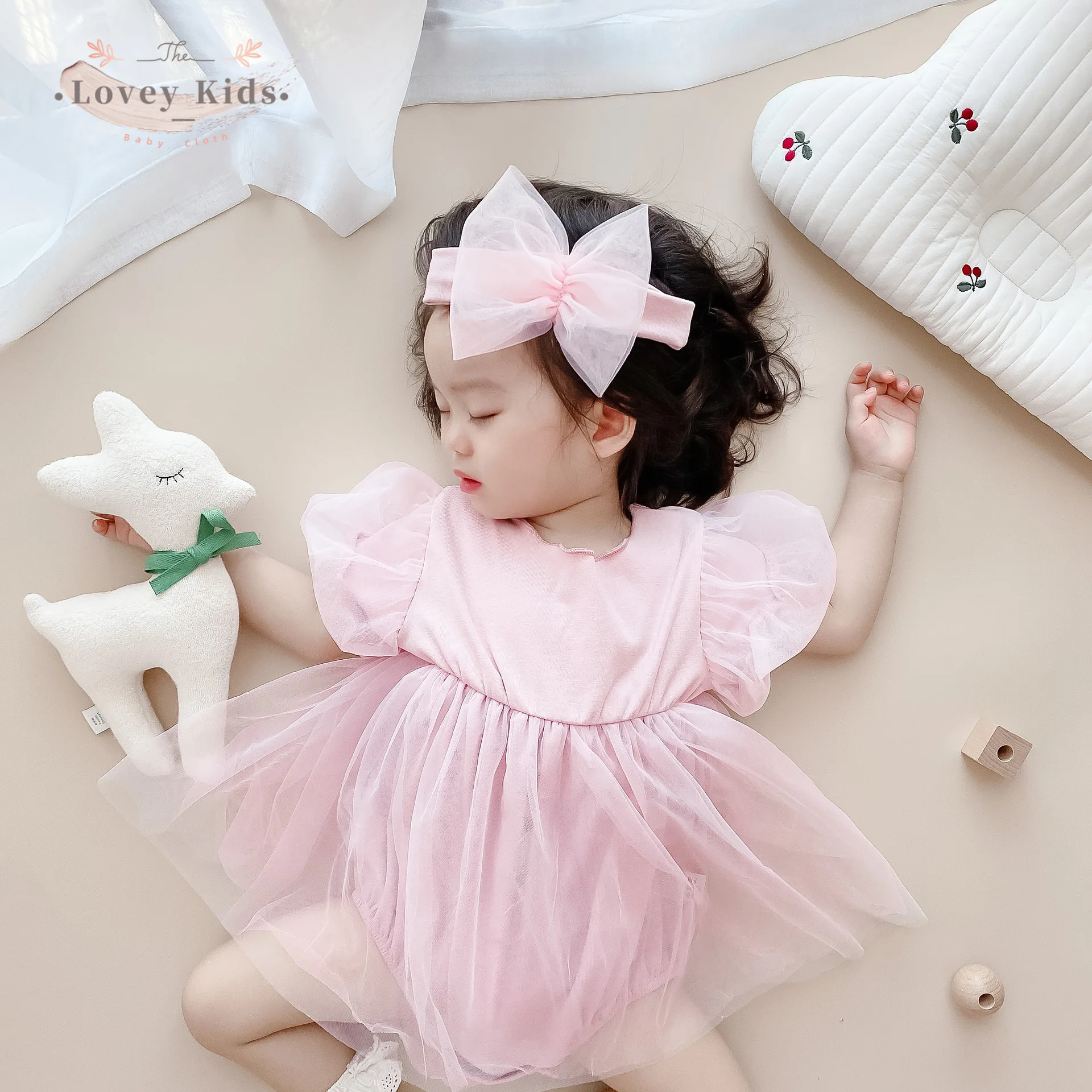 

Боди с рукавом-бабочкой для маленьких девочек, мягкое Сетчатое платье-пачка с повязкой на голову, милая осенняя одежда для новорожденных принцесс, 2021