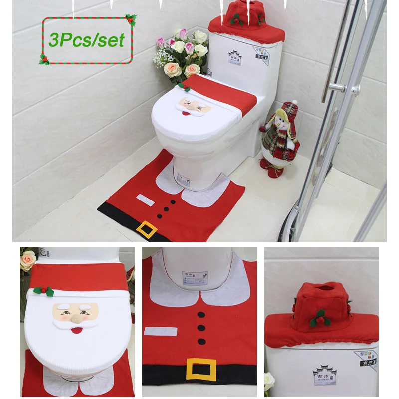 

3 шт./компл. чехол на сиденье унитаза для ванной комнаты с ковриком для ног чехол на бак для воды чехол на унитаз с Санта Клаусом и снеговиком ...