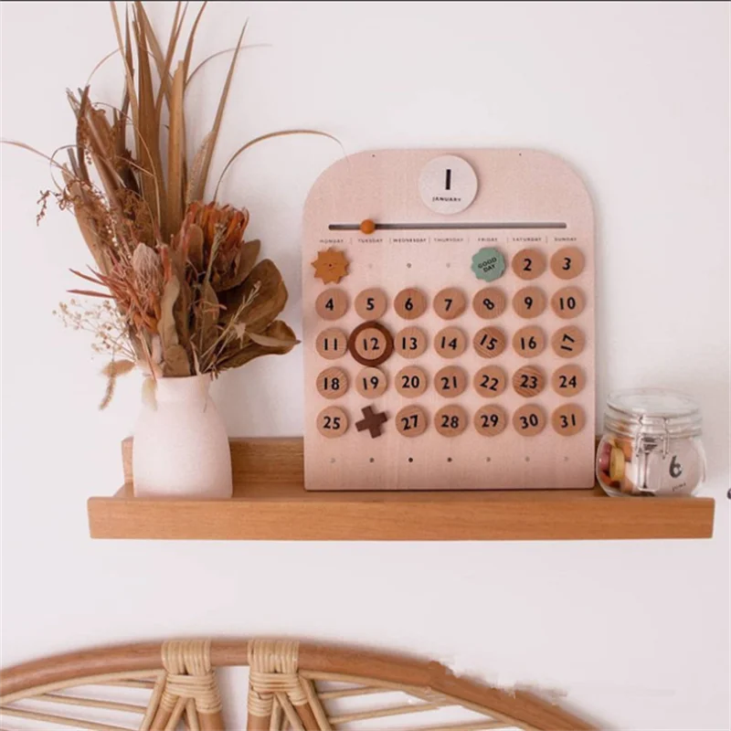 

Nordic Beech Wooden Calendar Building Blocks Educational Toy Reminder Board Home Wall-mounted Desktop Decor Chritsmas Gifts