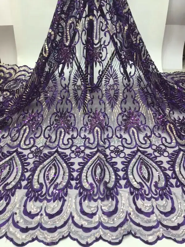 Последние бисерные французские нигерийские блестки Сетка кружевная ткань