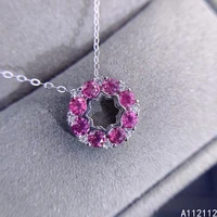 fine jewelry 925 sterling silver inset with natural gemstones women popular lovely round pyrope garnet pendant necklace support