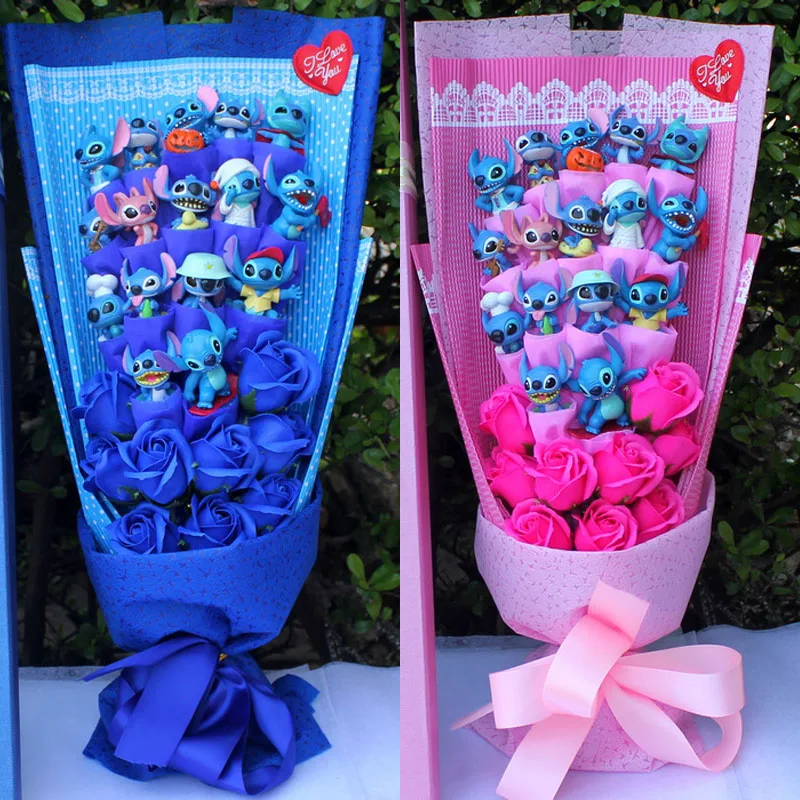 Disney Stitch Flower Bouquet Cartoon Lilo Plush Toy Doll Gift Box Children Xmas Birthday Gifts Valentine | Игрушки и хобби