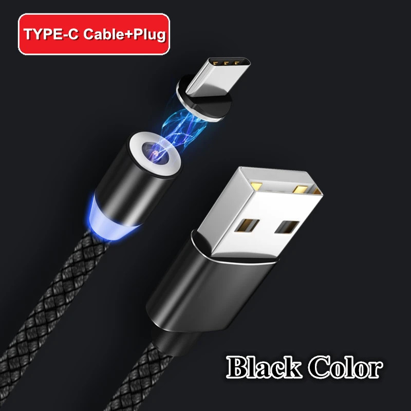 Быстрая зарядка USB кабель для Iphone TYPE-C Micro USB кабель для передачи данных магнитный разъем для Xiaomi Redmi samsung oppo зарядное устройство 1 м 2 м линия - Цвет: black for TYPE C