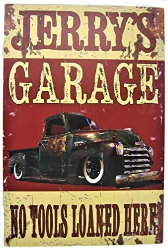 

Metal Wall Sign Jeris Garage No Borrowed Tools Poster Tin Sign Farm Home Garage Bar Wall Decoration Vintage Metal Sign 12*8 Inch