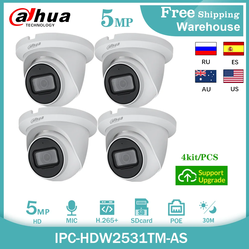 

IP-камера видеонаблюдения Dahua IPC-HDW2531TM-AS 5 Мп POE H265 + Встроенный микрофон SD-карта, компактная уличная купольная видеокамера Starlight из 4 предметов
