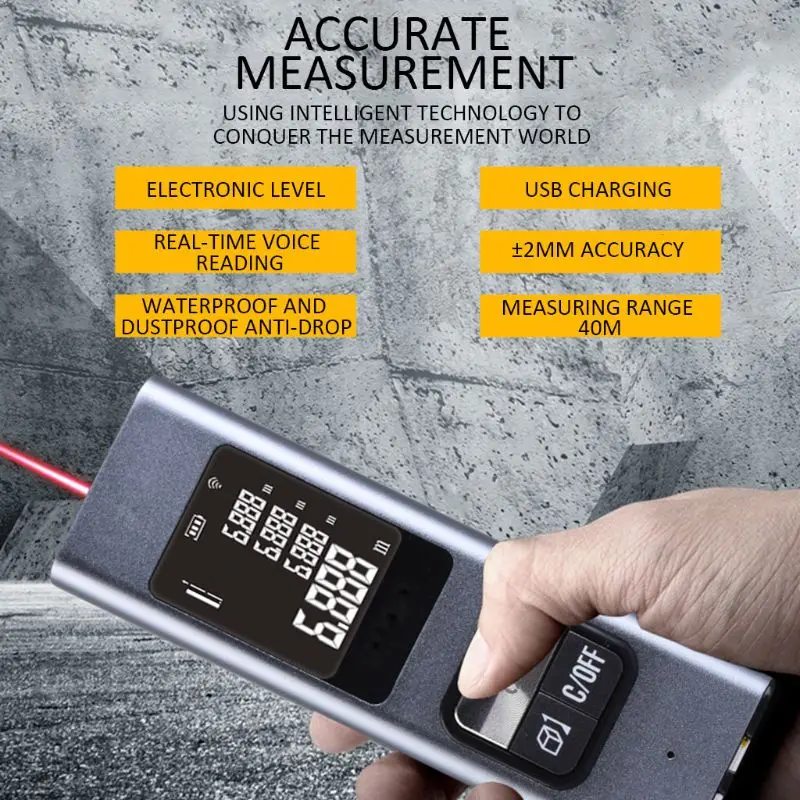 

Portable Mini USB Rechargeable Digital Metal Laser Distance Meter Rangefinder 40M High Accuracy Handheld Range Finder