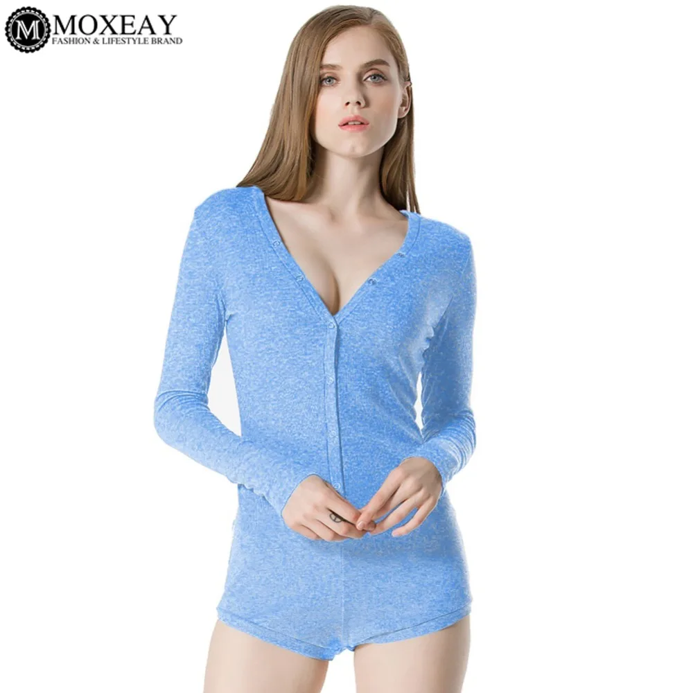 Moxeay белые женские комбинезоны базовые мягкие с длинным рукавом V-образным