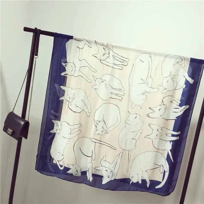 2019 женский шарф модный мягкий принт с милой кошкой шелковые шарфы длинный платок