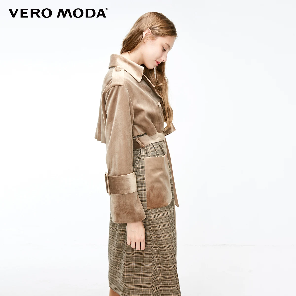 Vero Moda бархатный двубортный плащ в клетку кофта куртка женская| 318409507|Женские