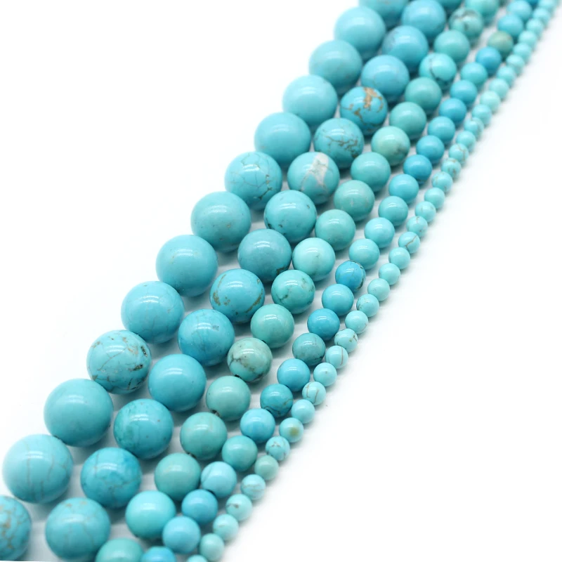

New Natural Lt Blue Howlite Turquoises Round Loose Beads 15" Strand 4 6 8 10 12 MM Pick Size For Jewelry Making