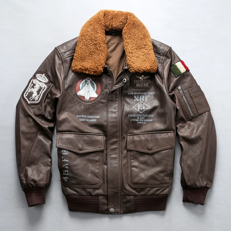 

Genuine Leather 2021 Jacket Men Fur Collar Air Force Flight Jacket G1 Sheepskin Slim Fit Bomber Jacket Short Motorcycle Coat