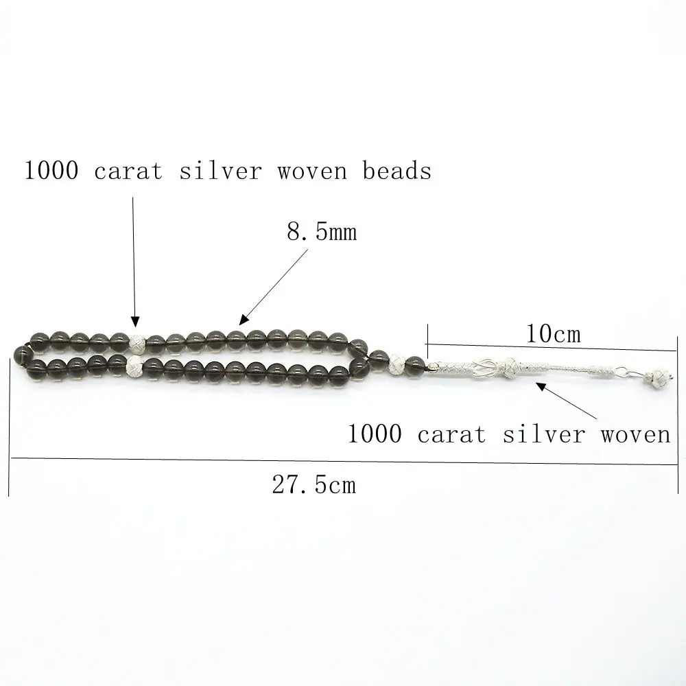 Мусульманские четки/натуральный чай кристалл(дымчатый кварц) 33 Tasbih исламский/1000 серебро кисточкой/Исламские четки/TDNS-006