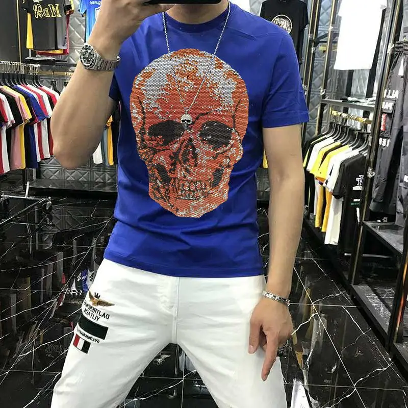 mens summer comfortable high quality hip hop slim brand solid color t shirt personality handsome hot diamond short sleeve free global shipping