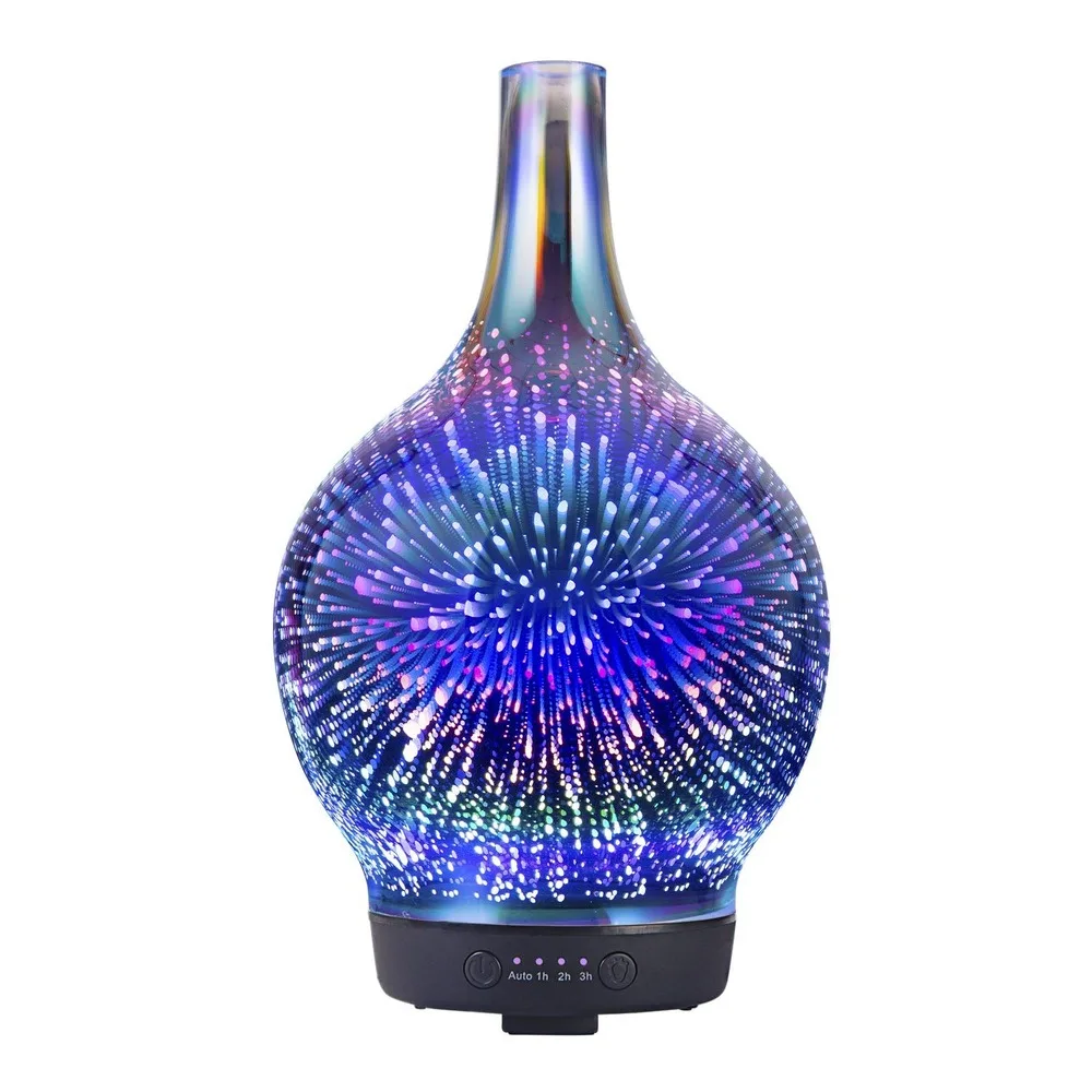 100ML 3D Essential Oil Diffuser Art Glass Vase Ultrasonic Cool Mist Humidifier with Timer Auto Shut-Off 7 Colors LED Lights