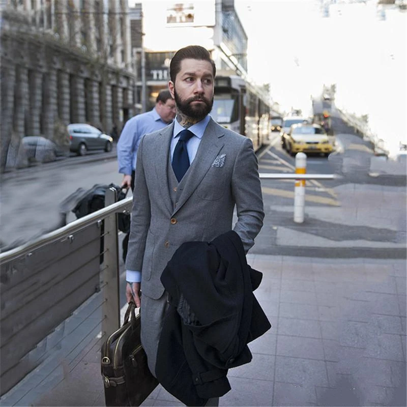 2019 новейший дизайн пальто брюки серый мужские костюмы для бизнеса Свадьба
