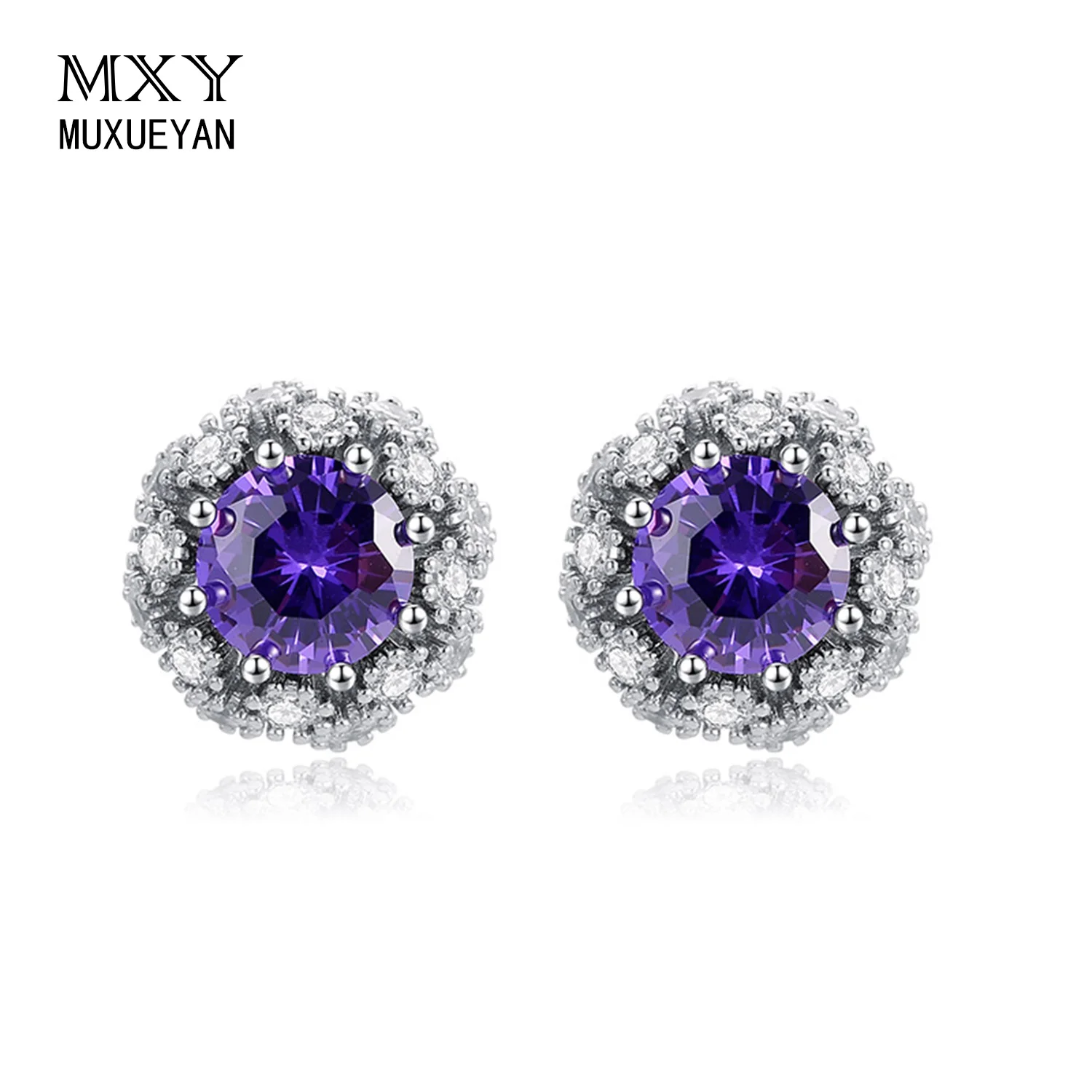 

MUXUEYAN Ear Studs Purple Zircon Earrings 2021 Trend For Woman Girl Jewelry Female Charm Elegant Romantic Bulk