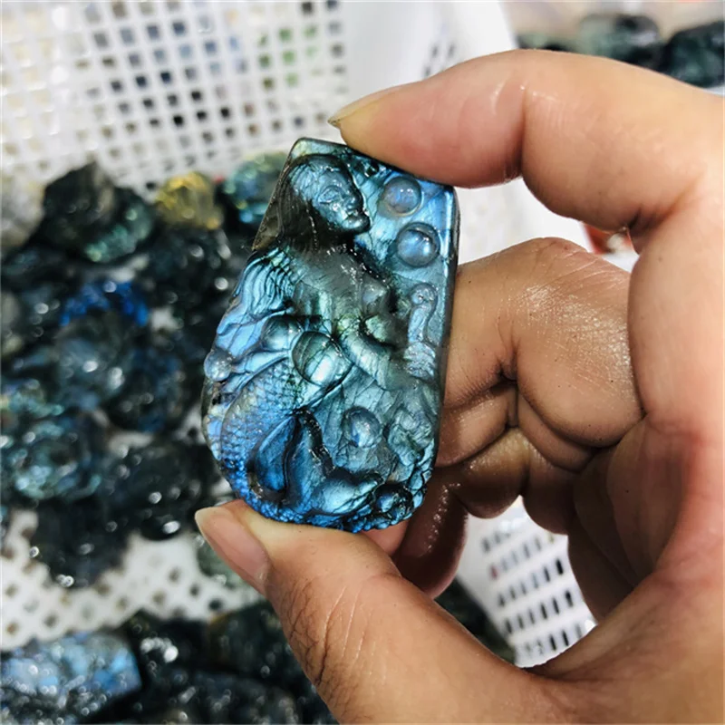 

Wholesale natural gemstones hand carved crystal quartz labradorite mermaid for christmas gifts