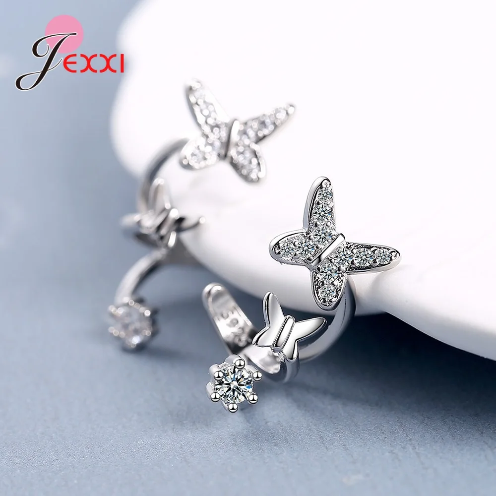 

Fashion Design Zircon Butterfly Clip Earrings Ear hook Silver Ear Clips Double Pierced Stud Earring Women Girls Jewelry