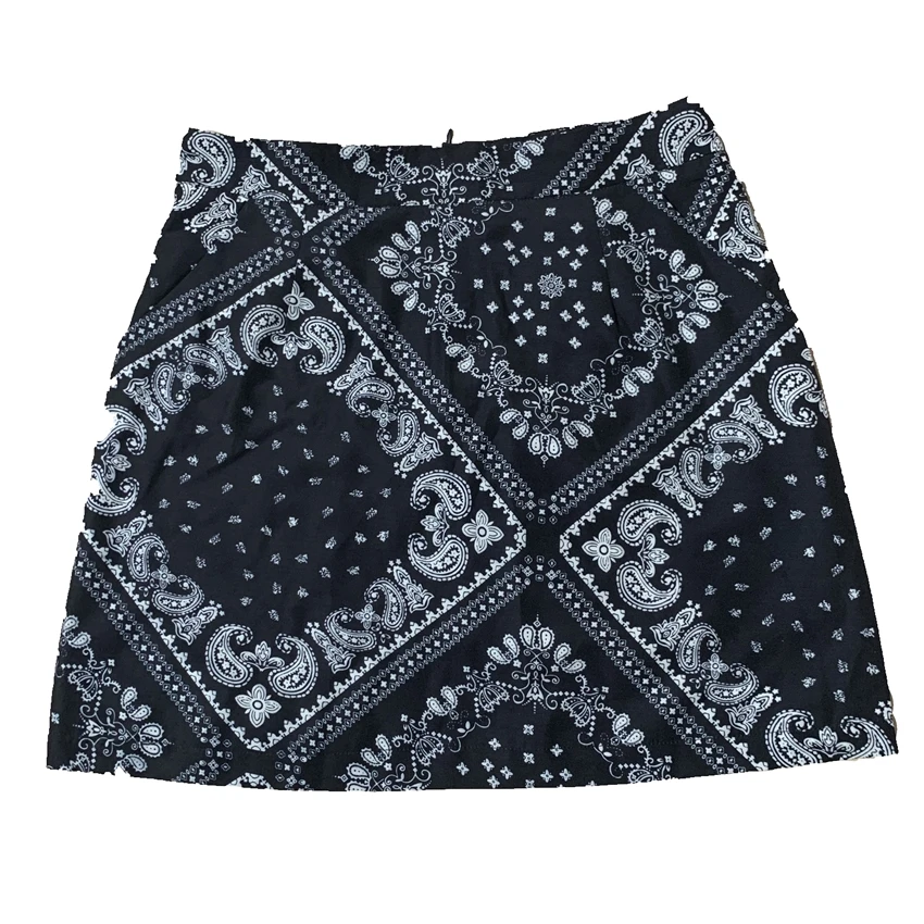 

Paisley Printed Short Skirt Women's Summer Korean Ins Fashion Retro Double-Layer Waistband Midriff Outfit Pocket High Waist