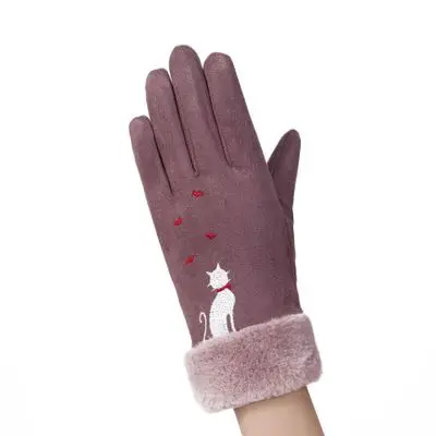 purple Новые зимние женские перчатки митенки с котом женская перчатка Вязаные Варежки женские теплые перчатки и варежки из плюша для девочек hy5796 - Цвет: purple