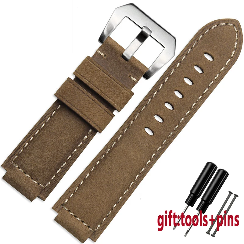 khaki-silver Качественный ремешок из натуральной кожи для мужчин Timex T49859 | T2N720 | T2p141 | T2n722 | 723 | 738 | 739 ремешок с ремешком из нержавеющей стали - Цвет ремешка: khaki-silver