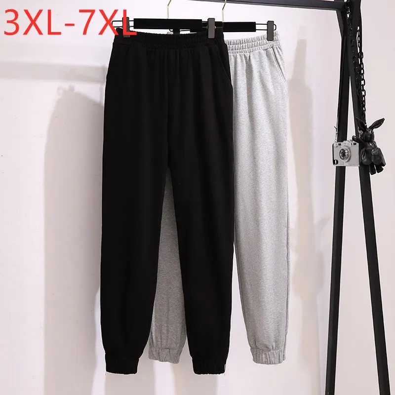 

Новые весенне-осенние зеркальные Спортивные брюки для женщин, большие свободные повседневные хлопковые серые длинные брюки 3XL, 4XL, 5XL, 6XL, 7XL