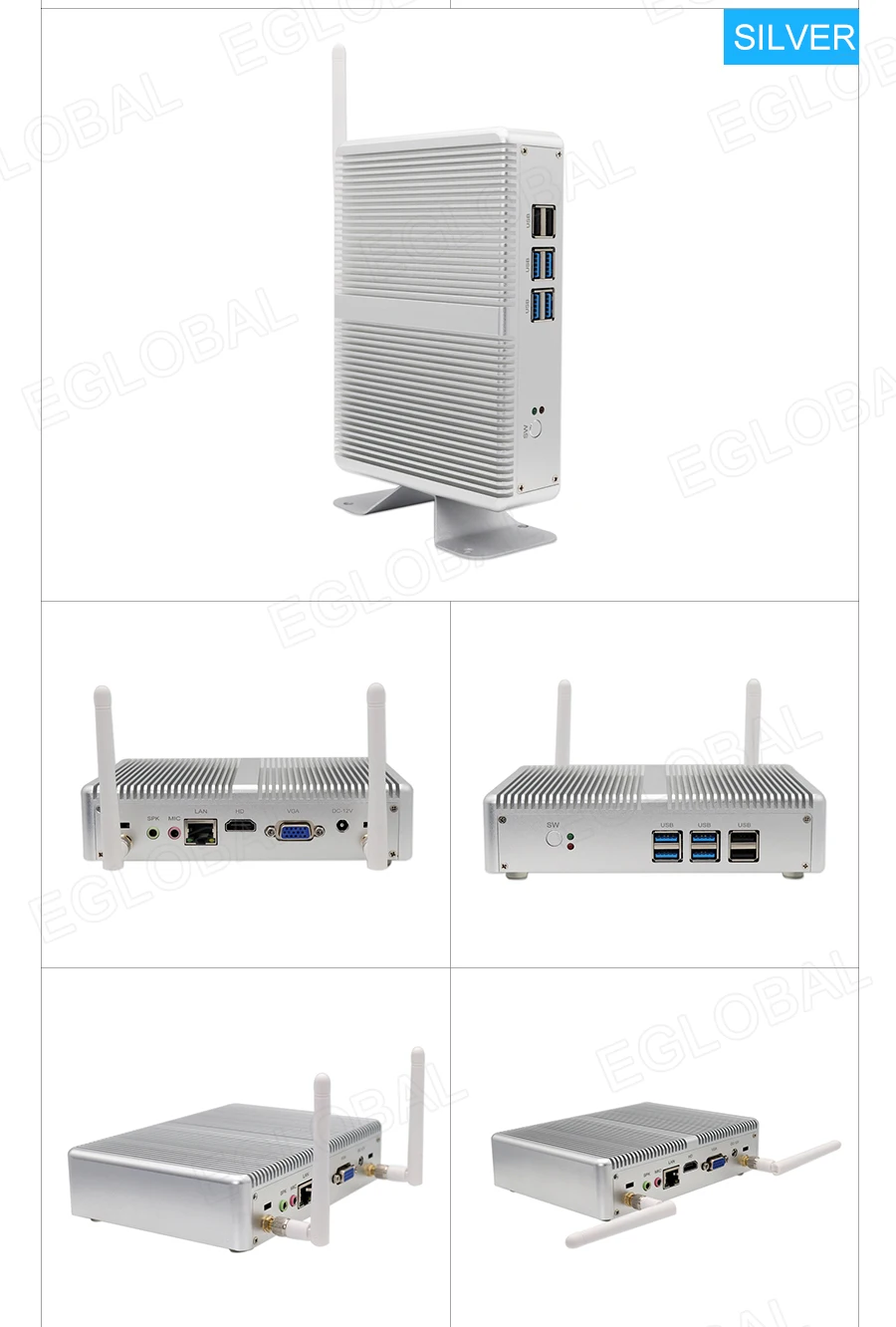 Eglobal дешевые безвентиляторные Мини ПК Windows 10 Pro Intel i5 7200U i3 7100U i7 4500U DDR4/DDR3 Barebone компьютер 4 K HTPC WiFi HDMI VGA