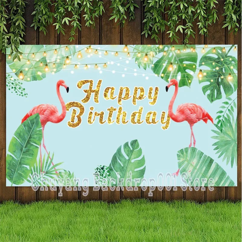 

Tropical Summer Banana Leaf Hot Pink Flamingo Photography Background Newborn Baby Shower Happy Birthday Backdrops Table Decor