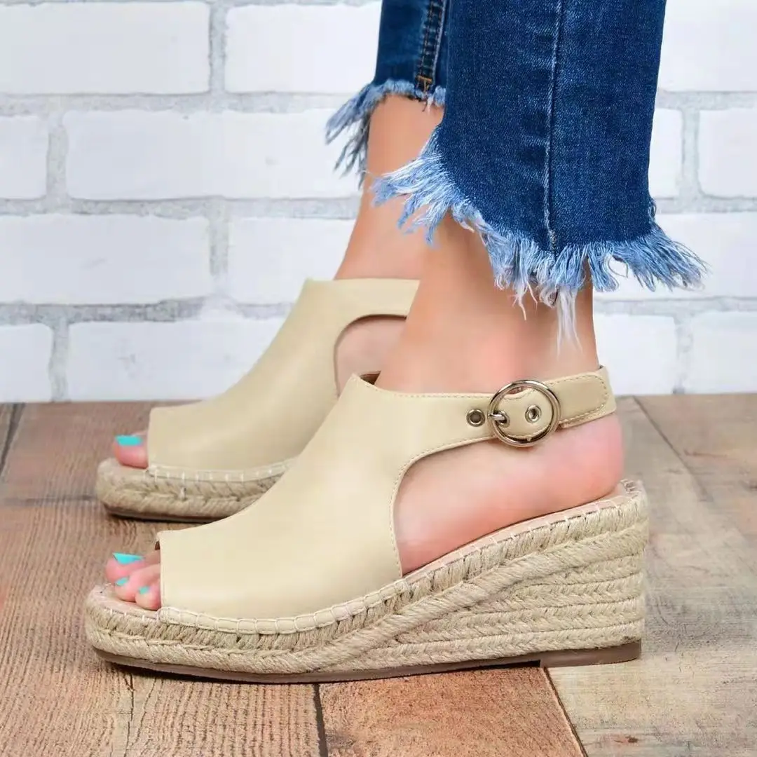 

Women High Heel Sandals Wedges Shoes Open-toe Leather Sandals Summer Women Open-toe Platform Chaussures Femmese56