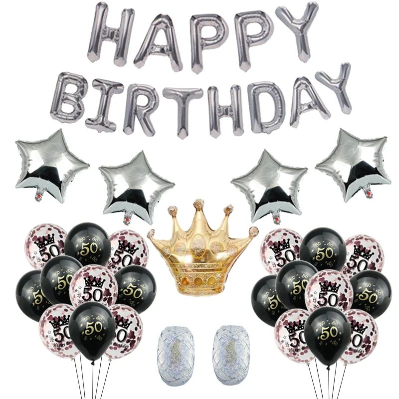 

ZLJQ Birthday Party Decorations Digital Confetti Balloon Aluminum Foil Crown Silver Happy Birthday Banner Combo Set Supplise
