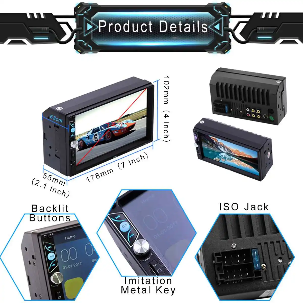 

2 Din bluetooth MP5 7 12 Aux