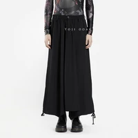 spring and summer mens new loose fitting culottes trouser leg drawstring low multi button two wear skirt black barron trousers