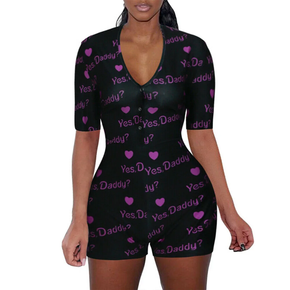 Women V Neck Leotard Printed Short Sleeve Jumpsuit Shorts Rompers Bodysuit BMF88 |