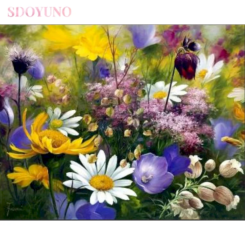 

SDOYUNO Paint By Numbers Kits For Adults Children Artwork Acrylic Pigment Flower Painting by numbers coloring Unique Wall Gift