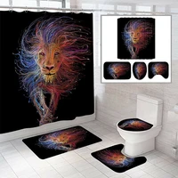 colorful lion pattern shower curtain bath mat toilet pad set anti slip toilet pattern carpet for bathroom decoration