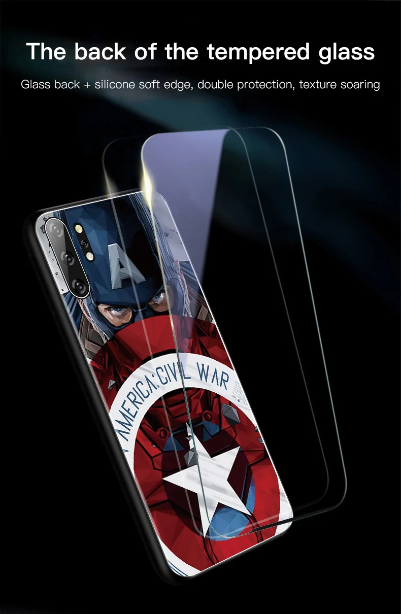 Marvel Капитан Америка стеклянный чехол для телефона samsung Galaxy Note 10 9 8 S10 e 5G S9 S8 Plus роскошный черный пантера чехол Funda