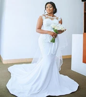 plus size arabic aso ebi lace beaded mermaid wedding dresses sheer neck bridal gown customed vestidos de noiva