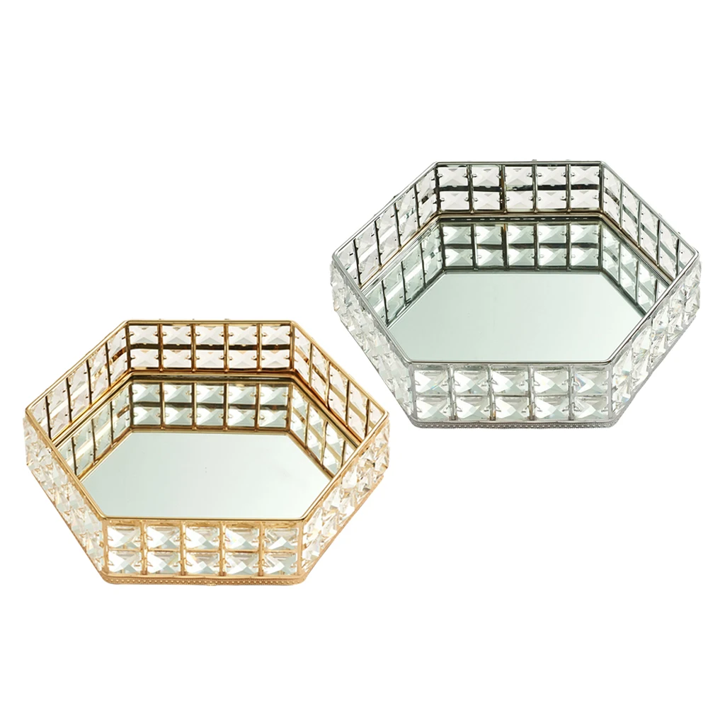 

Crystal Metal Decorative Jewelry Tray Cosmetic Perfume Organizer Tray Cake Dish Display Holder Dresser Decor