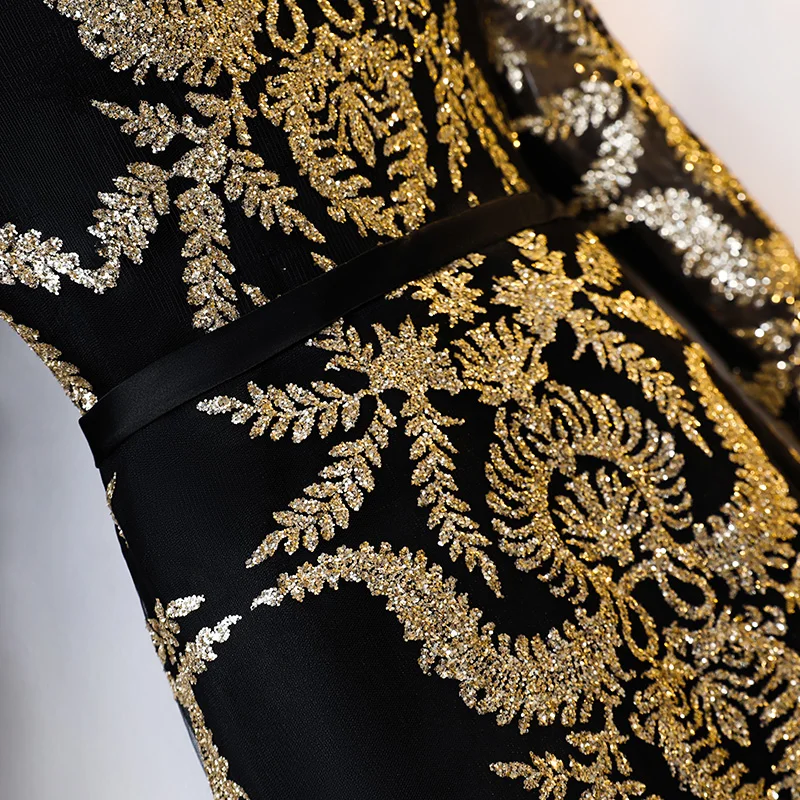

Elegent Evening Dress 2020 Gold Print Vestido De Festa Black Formal Dress Evening Mermaid Gown Prom Dresses Robe De Soiree