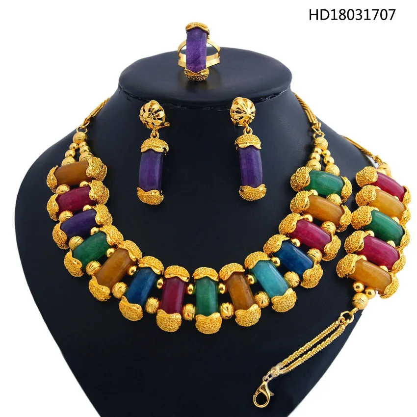 Multicolor YULAILI, Новое поступление, натуральный камень, высокое качество, 24 карата, золотой цвет, женский костюм, ювелирные наборы - Окраска металла: Multicolor