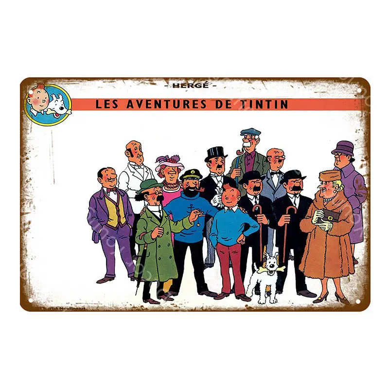 French Cartoon Movie The Adventures Of Tintin Metal Signs Vintage Wall Art Craft Painting Poster Home Bar Club Cafe Room Decor | Дом и сад