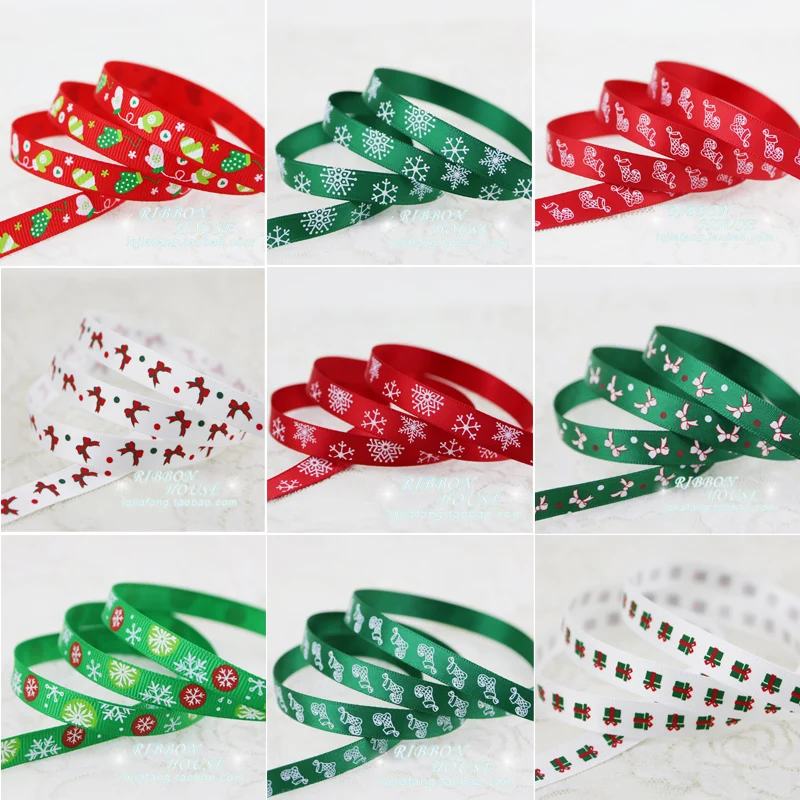 2meters/lot 3/8&quot(10mm) Top Quality Silk Satin Printed Christmas ribbon gift ribbons Wholesale Sewing Fabric Handmade DIY | Дом и сад