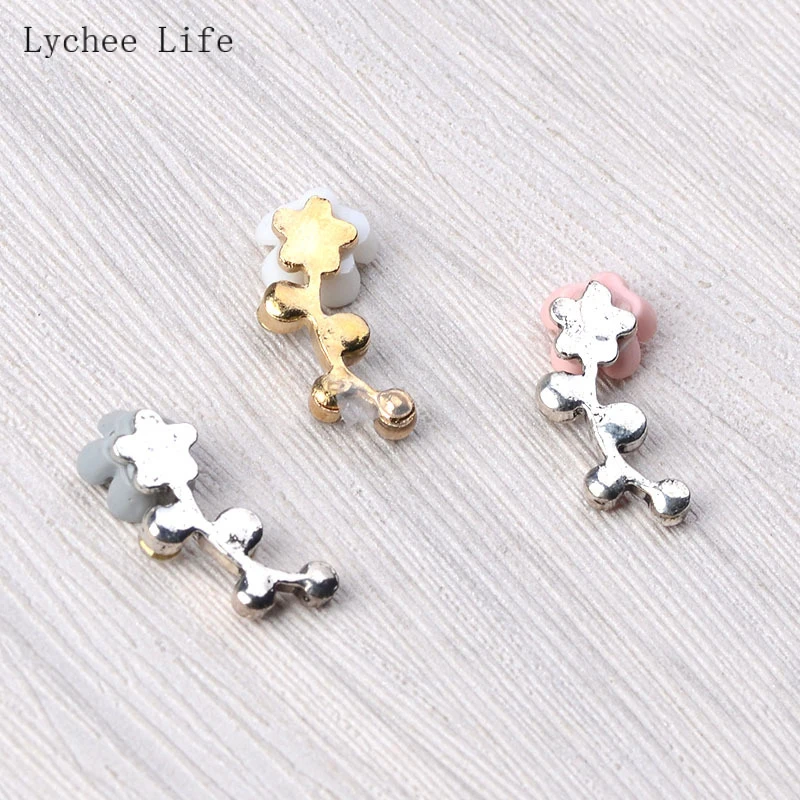 

Lychee Life 10Pcs Flower Rhinestone Buttons 1x2.2cm Flatback Plating Pearl Hairpin Phone Case Shoe Bag Diy Accessories Sewing